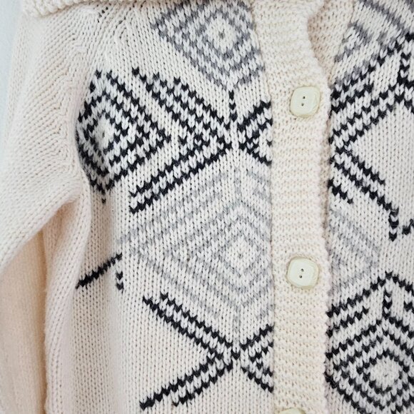 Columbia Womens Sz L Turtle Neck FairIsle Aztec Cardigan Sweater Wool blend EUC - Picture 2 of 12